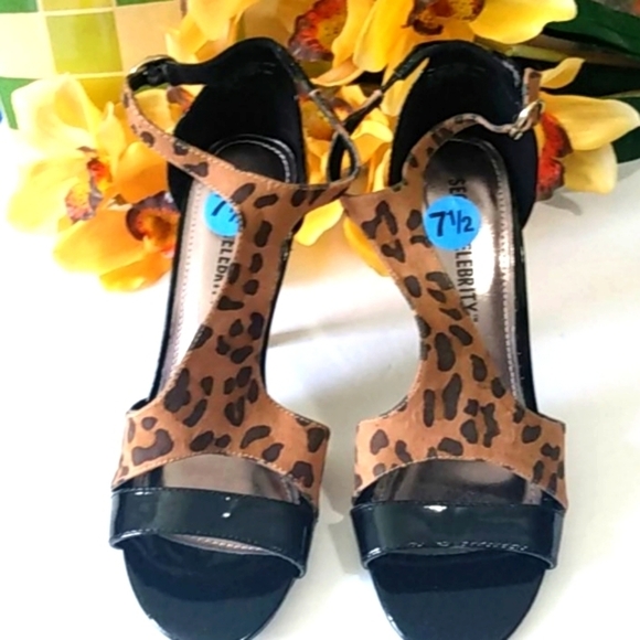 SECRET CELEBRITY BLACK LEOPARD HEELS SIZE 7.5 - Picture 2 of 12